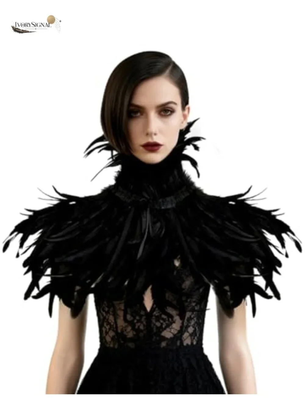 Feather Shrug Cape Lace Shawl Collar Witch Cosplay Costume Halloween Carnival